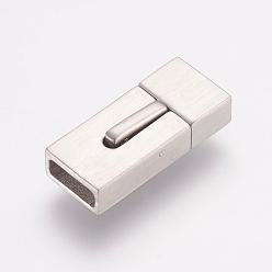 Stainless Steel Color 304 Stainless Steel Bayonet Clasps, Rectangle, Frosted, Stainless Steel Color, 23x10x6mm, Hole: 3x8mm