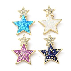 Mixed Color Brass Micro Pave Clear Cubic Zirconia Pendants, with Synthetic Opal, Real 18K Gold Plated, Star, Mixed Color, 26x21x3mm, Hole: 4.4x2mm