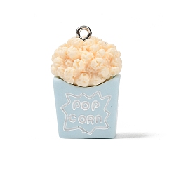 Светло-Синий Подвески из непрозрачной смолы, окрашенные распылением, имитация еды, брелоки для ведерка попкорна, с платиновыми тоновыми железными петлями, голубой, 27~28.5x17~17.5x15.5~16 мм, отверстие : 2 мм