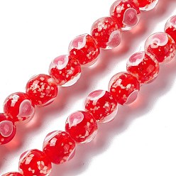 Red Handmade Lampwork Beads Strand, Luminous, Glow in the Dark, Round with Heart, Red, 10x9.5mm, Hole: 2mm, about 40pcs/strand, 14.76''(37.5cm)