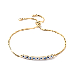White Enamel Rectangle with Evil Eye Link Slider Bracelet with Cubic Zirconia, Real 18K Gold Plated Brass Lucky Jewelry for Women, White, Inner Diameter: 1/2~3 inch(1.2~7.6cm)