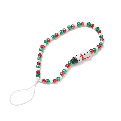Colorful Christmas Glass Beaded Mobile Straps, with Lampwork Beads, Nylon Thread Mobile Accessories Decoration, Snowman, Colorful, 18.2cm
