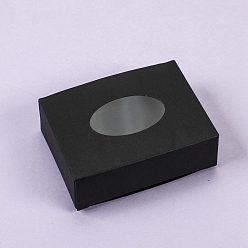 Черный Бумажные упаковочные коробки с овальным видимым окном, прямоугольные, чёрные, 9.6x7x3 см