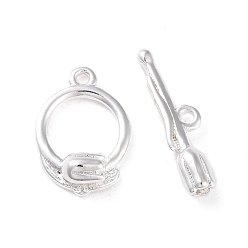 925 Sterling Silver Plated Eco-friendly Brass Toggle Clasps, Cadmium Free & Lead Free, Long-Lasting Plated, Ring with Rose, 925 Sterling Silver Plated, Ring: 13.5x9.5x3mm, Bar: 4x16.5x3mm, Hole: 1mm