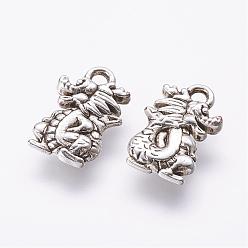 Antique Silver Tibetan Style Alloy Charms, Dragon, Antique Silver, 15x10x3mm, Hole: 1.5mm