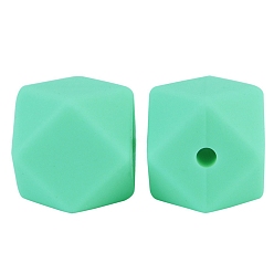 Aquamarine Octagon Food Grade Silicone Beads, Chewing Beads For Teethers, DIY Nursing Necklaces Making, Aquamarine, 17mm