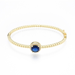 Midnight Blue Cubic Zirconia Flat Round Hinged Bangle, Real 18K Gold Plated Brass Jewelry for Women, Midnight Blue, Inner Diameter: 2x2-3/8 inch (5x5.9cm)