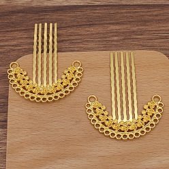 Golden Alloy Hair Comb Findings, with Iron Comb and Loop, Round Bead Settings, Golden, 61x38mm, Fit for 2mm Beads