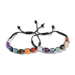 Mixed Stone Natural Mixed Gemstone Rectangle Braided Bead Bracelets, Chakra Yoga Adjustable Bracelets, Inner Diameter: 2-1/8~4-1/8 inch(5.4~10.5cm)