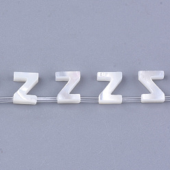 Letter Z Natural Sea Shell Beads, White Shell Mother of Pearl Shell, Top Drilled Beads, Letter.Z, 10x2.5~11.5x3mm, Hole: 0.8mm