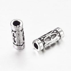 Antique Silver Tibetan Style Alloy Tube Beads, Cadmium Free & Nickel Free & Lead Free, Antique Silver, 13x5mm, Hole: 2.5mm