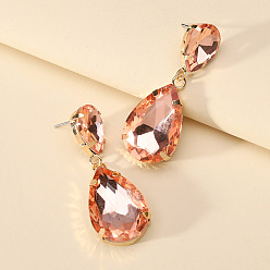 Deep pink Colorful Transparent Glass Crystal Earrings with Fashionable Waterdrop Shape for Elegant and Stylish Women