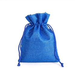 Blue Rectangle Burlap Storage Bags, Drawstring Pouches Packaging Bag, Blue, 14x10cm