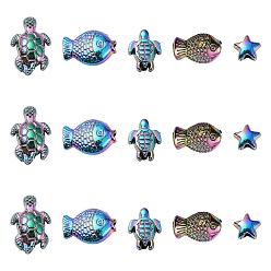 Rainbow Color 15 шт. 5 стили стойка покрытие радужного цвета сплав бусины, без кадмия, без никеля и без свинца, разнообразные, Радуга цветов, 6~13x6~9x3~4 мм, отверстие : 1.2~1.6 мм, 3 шт / стиль