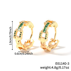 Зеленый Модные серьги-кольца из латуни с кубическим цирконием, цепочка-оберег, золотые, зелёные, 19x6 мм