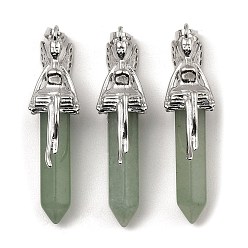 Green Aventurine Natural Green Aventurine Pointed Pendants, Faceted Bullet Charms, with Rack Plating Platinum Plated Brass Fairy, 24x13mm, Hole: 5x8mm