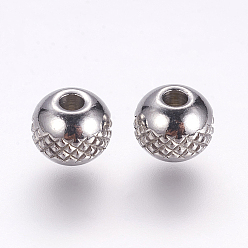 Stainless Steel Color 304 Stainless Steel Beads, Round with Corrugated, Stainless Steel Color, 8x7mm, Hole: 2.5mm