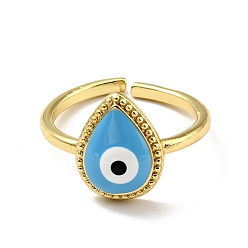 Темно-Голубой Эмалевая капля с дурным глазом открытое кольцо-манжета, позолоченные латунные украшения для женщин, без кадмия и без свинца, глубокое синее небо, размер США 7 (17.3 мм)