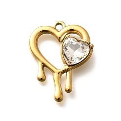 Кристалл 304 подвески из нержавеющей стали, со стразами, реальный 18 k позолоченный, ионное покрытие (ip), сердце, кристалл, 25.5x19.5x5.5 мм, отверстие : 2 мм