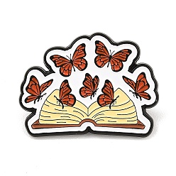 Оранжевый Бабочка, открытая стопка книг, выпечка, расписные булавки, Черные металлические застежки для значков на лацкан для рюкзака или одежды, оранжевые, 22.5x30.5 мм