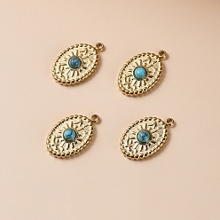 Синтетическая Бирюза Сплав синтетические бирюзовые подвески, овальные амулеты, 17x10x3.5 мм
