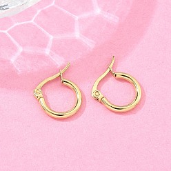 Real 18K Gold Plated Ion Plating(IP) 304 Stainless Steel Hoop Earrings, Hypoallergenic Earrings, Ring Shape, Real 18K Gold Plated, 15x2mm, 12 Gauge, Pin: 1x0.7mm
