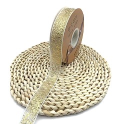 Mixed Shapes 50 Yards Gold Stamping Organza Ribbon, Polyester Printed Ribbon, for Gift Wrapping, Party Decorations, Mixed Shapes, 1 inch(25mm)