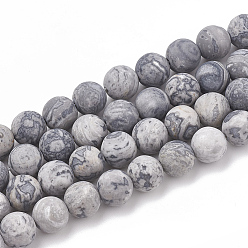 Map Stone Natural Map Stone/Picasso Stone/Picasso Jasper Beads Strands, Frosted, Round, 6mm, Hole: 1mm, about 58pcs/strand, 14.57 inch(37cm)