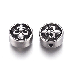 Antique Silver 304 Stainless Steel Beads, Flat Round and Fleur De Lis, Antique Silver, 9.8x4.8mm, Hole: 1.6mm