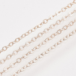 Rose Gold Iron Cable Chains, Soldered, with Spool, Flat Oval, Rose Gold, 2x1.5x0.3mm, about 100yard/roll