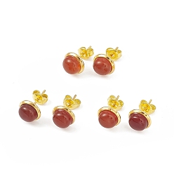 Red Agate Natural Red Agate Half Round Stud Earrings, Golden Brass Jewelry for Women, Cadmium Free & Lead Free, 14x8mm, Pin: 0.7mm