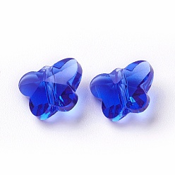 Bleu Des billes de verre transparentes, facette, papillon, bleu, 6.5x8x5.5mm, Trou: 1mm
