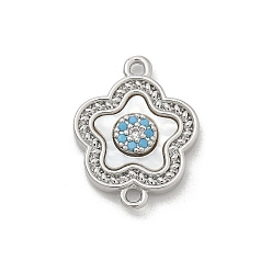 Цветок Шармы-соединители из латуни с микропаве из прозрачного кубического циркония, с оболочкой, платина, цветок, 15.5x12x2.5 мм, отверстие : 1.2 мм