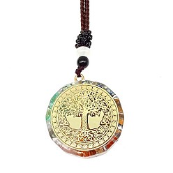 Tree of Life Resin & Natural & Synthetic Mixed Gemstone Pendant Necklaces, Tree of Life, 25.59 inch(65cm)