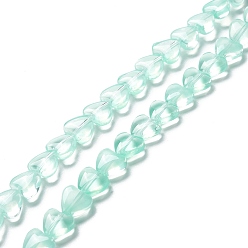 Aigue-marine Transparent perles de verre brin, cœur, aigue-marine, 7.5~8.5x8~8.5x4~4.5mm, Trou: 1mm, Environ 44~45 pcs/chapelet, 12.56~12.87 pouce (31.9~32.7 cm)