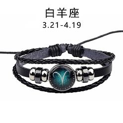 Aries Zodiac Constellation Glow-in-the-Dark Leather Bracelet for Men and Women