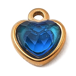 Сапфир 304 подвески из нержавеющей стали, со стразами, сердце прелести, граненые, золотые, сапфир, 9x8x3.5 мм, отверстие : 1.2 мм