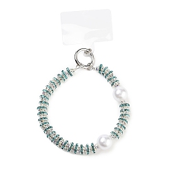 Синий Циркон Бусины из стразов и АБС-пластика, бусины, мобильные ремни, с железными кольцами, патч для шнурка для мобильного телефона, синий циркон, 15~15.5 см