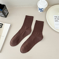Coconut Brown Cotton Knitting Socks, Ribbed Winter Warm Thermal Socks, Coconut Brown, 250x70mm