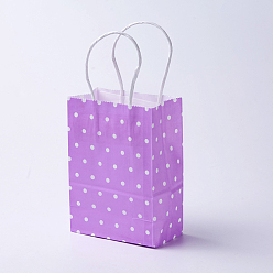 Purple kraft Paper Bags, with Handles, Gift Bags, Shopping Bags, Rectangle, Polka Dot Pattern, Purple, 27x21x10cm