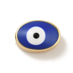 Medium Blue Real 18K Gold Plated Brass Beads, with Enamel, Cadmium Free & Lead Free, Long-Lasting Plated, Oval with Evil Eye, Medium Blue, 6.5x10x5.5mm, Hole: 1.2mm