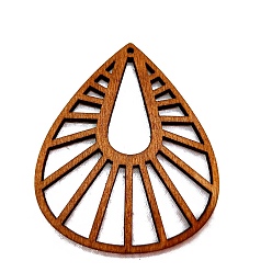 Brun De Noix De Coco Gros pendentifs creux en bois, pour la fabrication de bijoux de boucles d'oreilles, larme, brun coco, 60~70x2mm