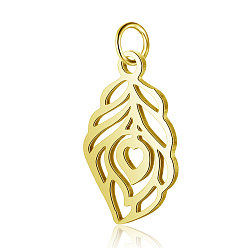 Golden 304 Stainless Steel Pendants, Feather, Golden, 17.5x10.5x1mm, Hole: 2.5mm