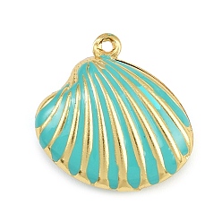 Бирюза Латунь эмаль подвески, подвески в форме ракушек, стойки покрытие, долговечный, без кадмия и без свинца, реальный 18 k позолоченный, бирюзовые, 19x19.5x7 мм, отверстие : 1 мм