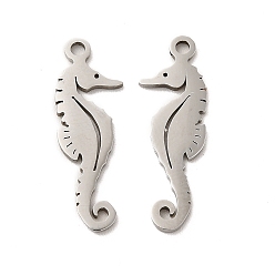 Stainless Steel Color 201 Stainless Steel Pendants, Sea Horse Charm, Stainless Steel Color, 21.3x7x0.9mm, Hole: 1.4mm