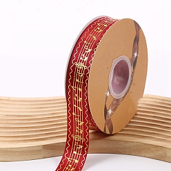 FireBrick 48 Yards Printed Polyester Ribbons, Flat Ribbon with Hot Stamping Musical Note Pattern, Garment Accessories, FireBrick, 1 inch(25mm)
