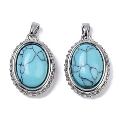 Синтетическая Бирюза Латунь с подвесками из драгоценных камней, овальные, 21x15x9 мм, отверстие : 4x2 мм