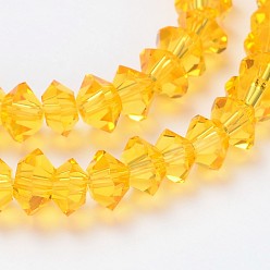 Orange Faceted Bicone Transparent Glass Bead Strands, Orange, 5x3mm, Hole: 1mm, about 99pcs/strand, 11.8 inch