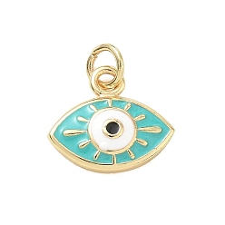 Turquesa Colgantes de esmalte de bronce, amuletos mal de ojo, chapado en rack, larga duración plateado, sin plomo y cadmio, real 18 k chapado en oro, turquesa, 12.5x14.5x3.5 mm, agujero: 3 mm
