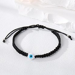 2# Black Rope White Round Eye Bracelet Colorful Handmade Evil Eye Bracelet with Adjustable Drawstring for Women and Men
